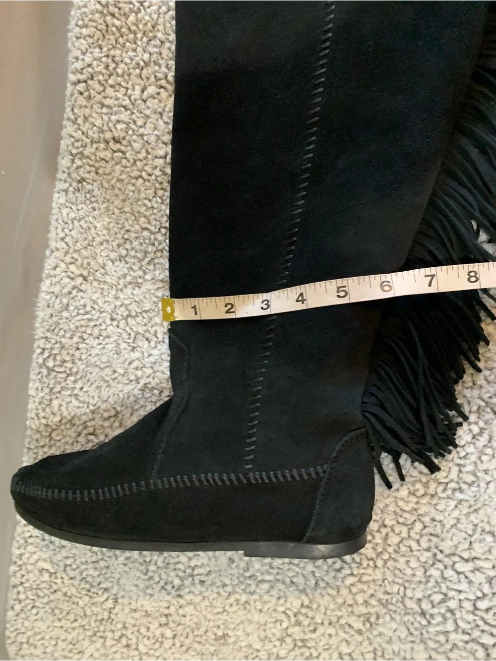 Minnetonka Over The Knee Fringe Boots Suede Black Women’s Size 9